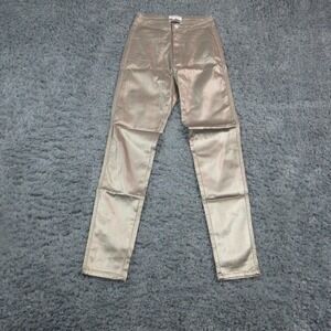 Swank A Posh Pants Womens Large Beige Metallic High Rise Skinny 26x30.5* NWOT